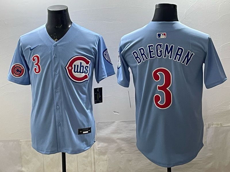 Men 2026 Chicago Cubs #3 Bregman Light Blue Throwback Game Nike MLB Jersey style 003->chicago cubs->MLB Jersey